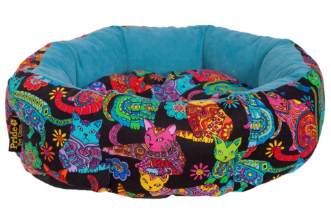 Ватрушка-лежак для животных для кошек Крейзи Кэт круглая с мягкими бортиками 45х45х12 см