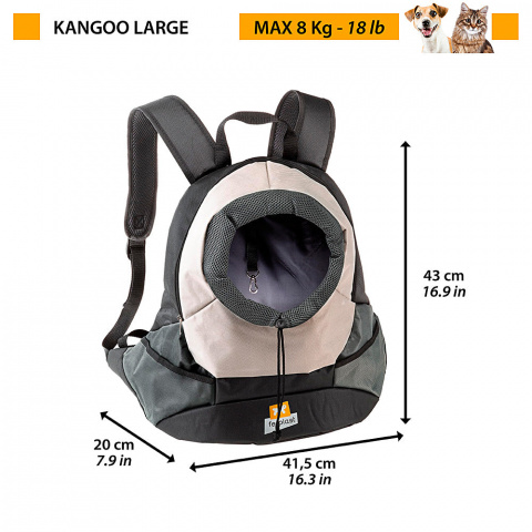 Рюкзак из полиэстера для кошек и собак мелкого размера Kangoo L, 20х41,5х43 см, серый 5