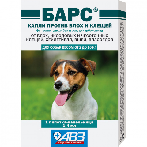 Барс капли на холку для собак весом от 2 до 10 кг от блох и клещей, 1 пипетка