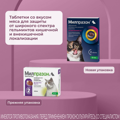 Милпразон Антигельминтные таблетки для кошек весом более 2 кг, 2 таблетки 6