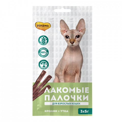 Лакомые палочки для кошек с уткой и кроликом, 13,5 см, 3х5 г