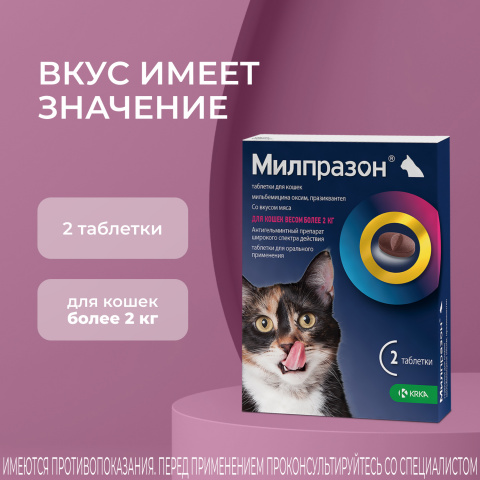Милпразон Антигельминтные таблетки для кошек весом более 2 кг, 2 таблетки 2