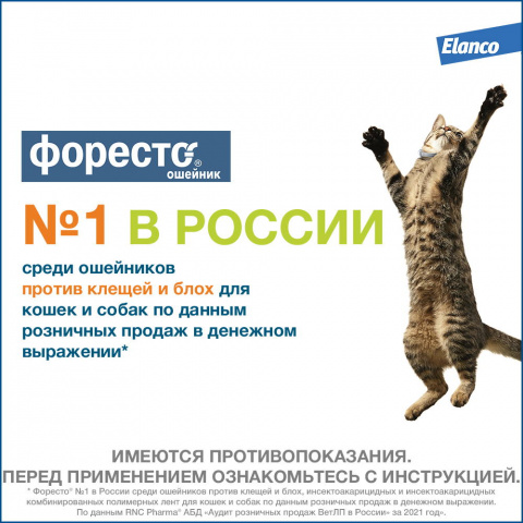 Форесто Ошейник для кошек от блох и клещей, 38 см 12