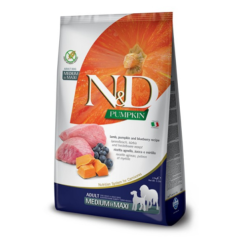 N&D PUMPKIN сухой корм для собак средних и крупных пород, с ягненком, тыквой и черникой, 2,5кг 2