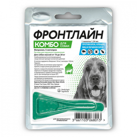 Фронтлайн Комбо Капли от клещей и блох для собак 10-20 кг (M), 1,34 мл