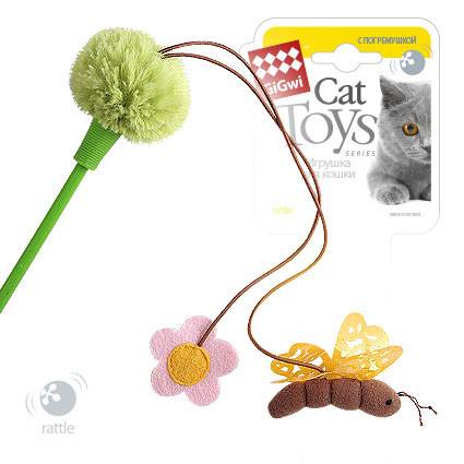 Игрушка для кошек Дразнилка зеленая с пчелой и цветочком/пластик, ткань 51 см