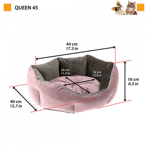 Софа велюровая двусторонняя для кошек и собак Queen 45, 44х40х16 см, розово-серая 1