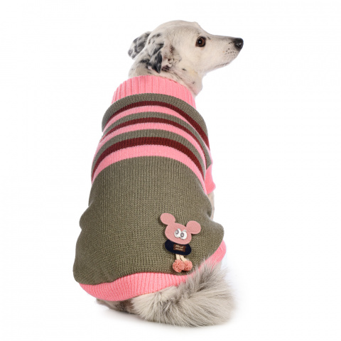 Свитер для собак в полоску розовый с аппликацией 55см