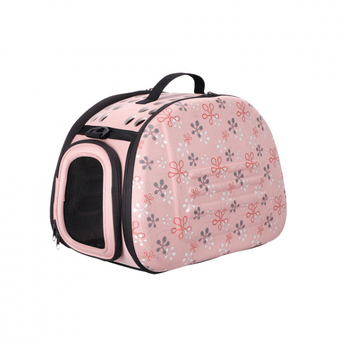 Складная сумка-переноска для кошек и собак мелкого размера до 6 кг, 30х46х32 см, бледно-розовая в цветочек