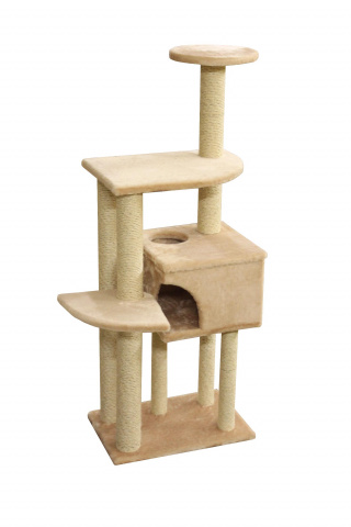 Игровой комплекс для кошек многоуровневый, с лежанками и когтеточкой, бежевый, 41х61х146 см