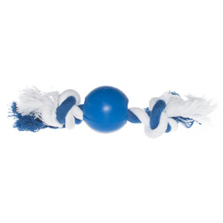Игрушка для собак Мяч резиновый на веревке сине-белый 5 см