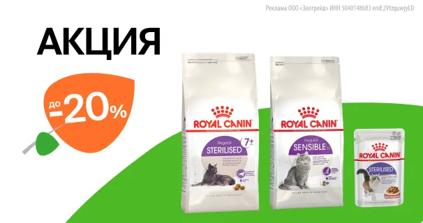Royal Canin: до -20% на сухой и влажный корм для кошек