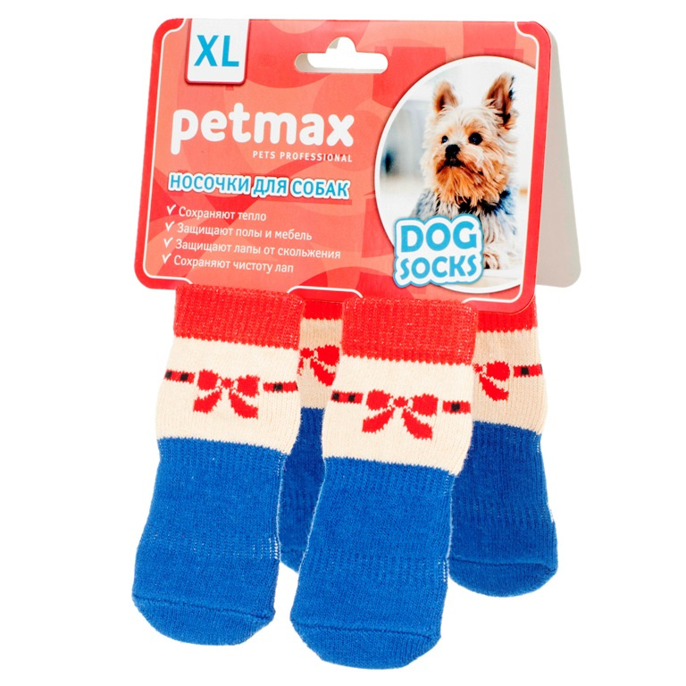 Носки для собак синие с бантиком