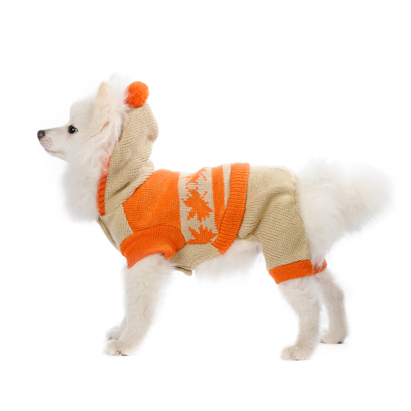 Свитер для собак с ножками и капюшоном оранжевый