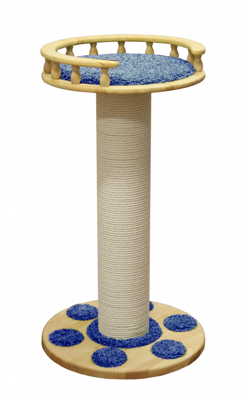 Когтеточка-столбик для кошек Ля Пачинья на подставке с лежаком, голубой, 13х44х75 см