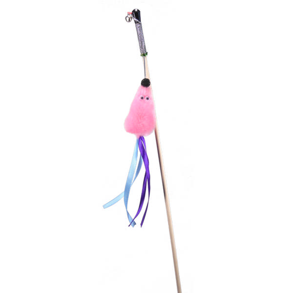 Игрушка для кошки Дразнилка Мышь розовая с хвостом из лент (с кошачьей мятой) 60 см