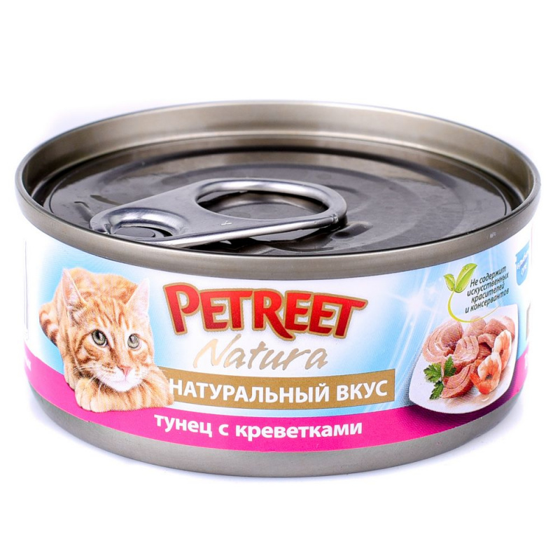 Консервы для кошек из кусочков тунца с креветками в рыбном супе, 70 г
