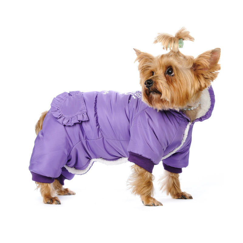Комбинезон для собак фиолетовый с капюшоном девочка