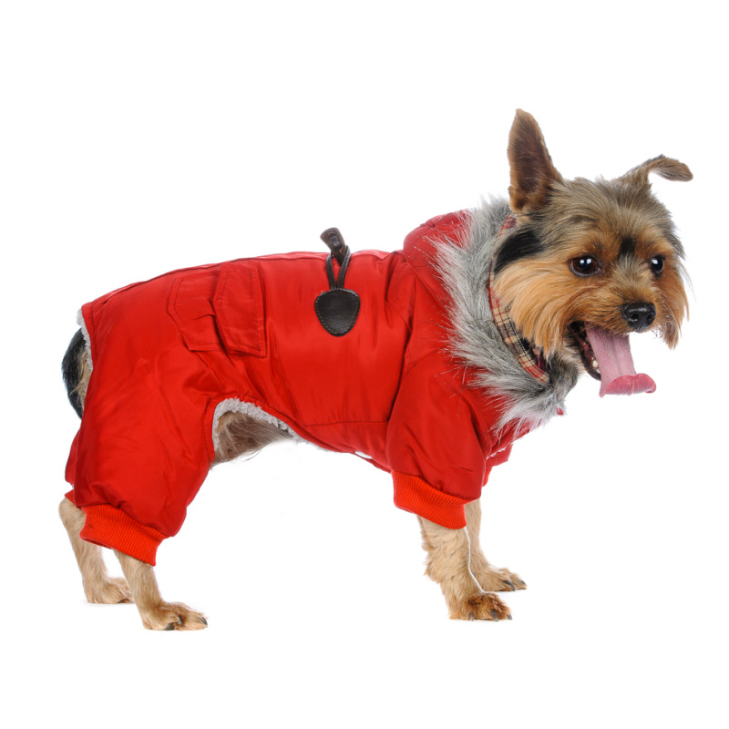 Комбинезон для собак красный с капюшоном
