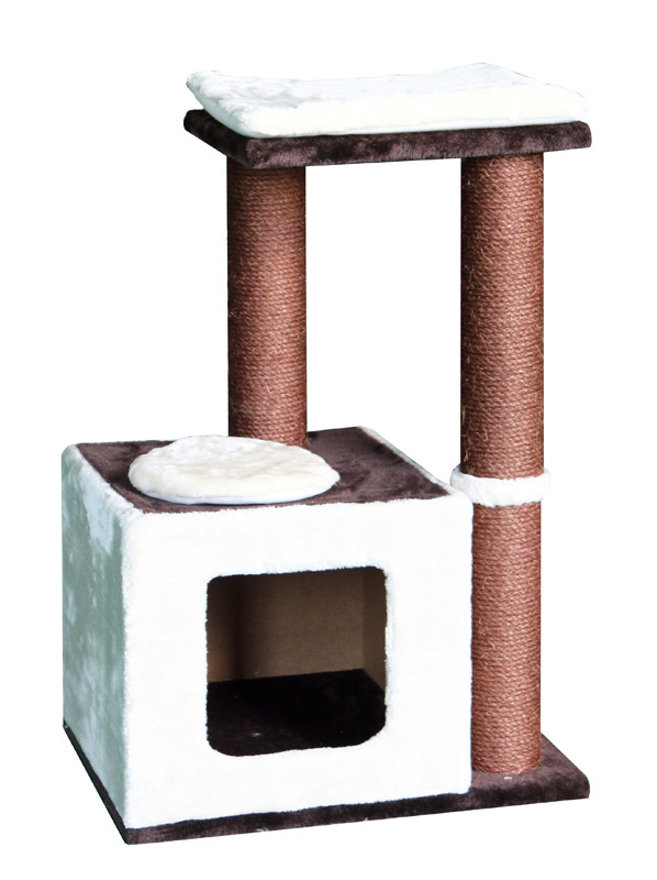 Дом-когтеточка для кошек ALERMO 48x37x68 см двухъярусный, белый/коричневый, 37х48х68 см