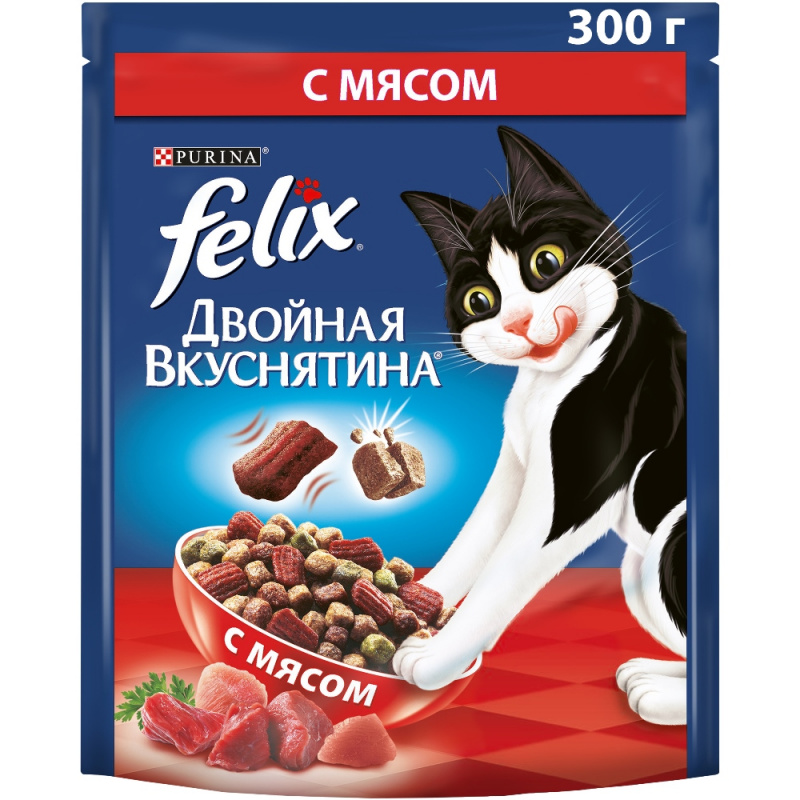 Сухой корм Двойная Вкуснятина для взрослых кошек, с мясом, 300 г