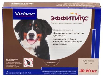 Эффитикс капли на холку для собак весом от 40 до 60 кг от блох, клещей и комаров, 3 пипетки
