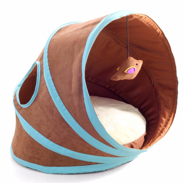 Лежанка-туннель для кошек, коричневая, сборная с игрушкой, 38х43х35 см 2