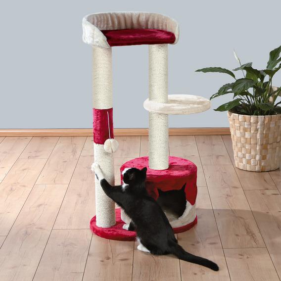 Игровой комплекс для кошек с домиком и когтеточкой Pilar с лежанкой и игрушкой, бежевый/красный, 37х50х100 см
