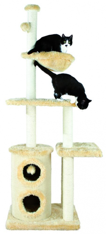 Игровой комплекс для кошек с домиком и когтеточкой Мекеда четырёхъярусный с игрушкой, бежевый, высота 190 см