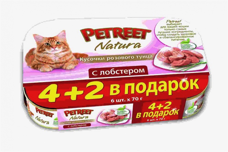 Natura влажный корм для кошек, кусочки розового тунца с лобстером 4+2, 420г