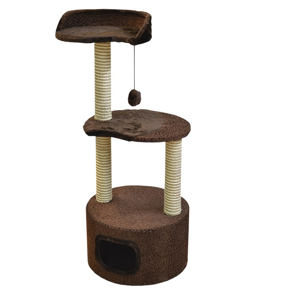 Дом-когтеточка для кошек круглый с лежанкой и игрушкой, коричневый, , 51х51х123 см