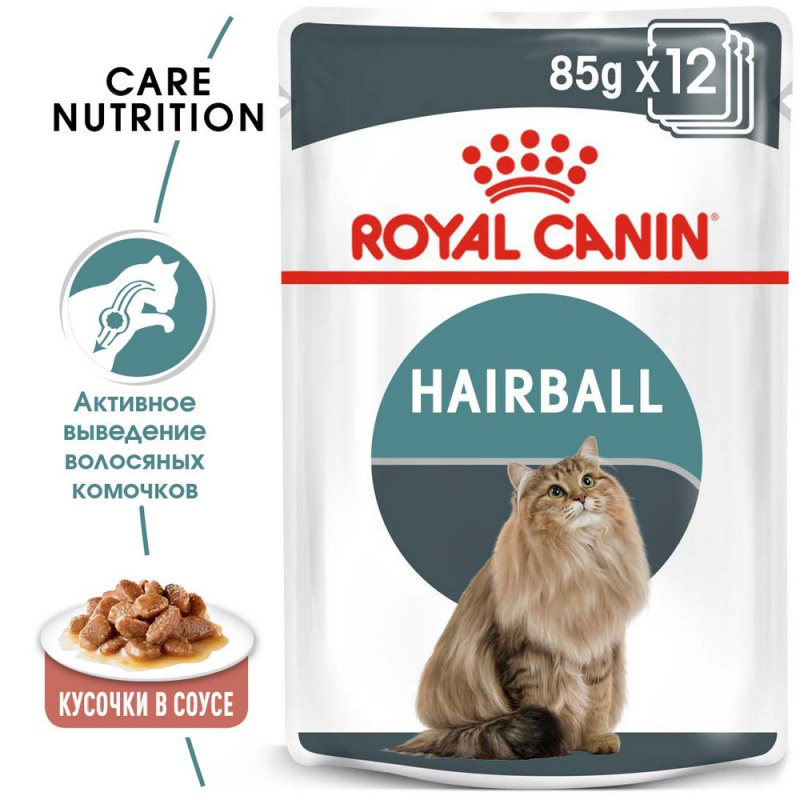 Hairball Care влажный корм для взрослых кошек в соусе, 85 г 2