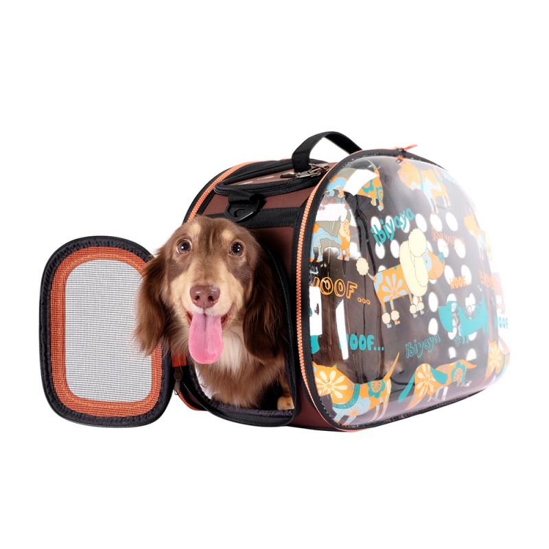 Складная сумка-переноска для собак и кошек до 6 кг прозрачная дизайн собачки 1