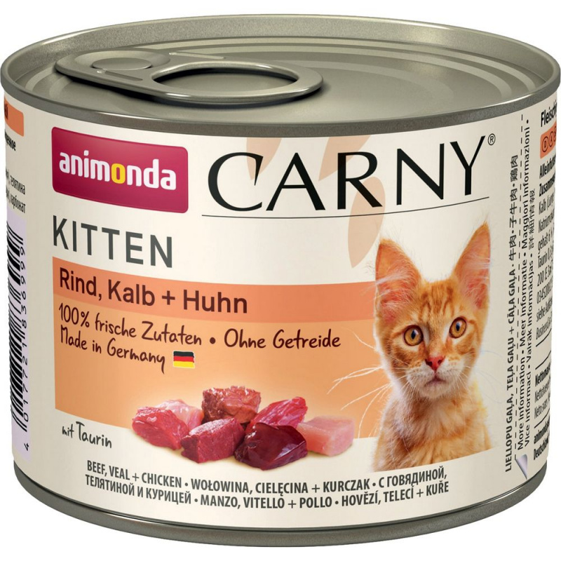 Carny Kitten консервы для котят старше 1 месяца, с говядиной, телятиной и курицей, 200 г