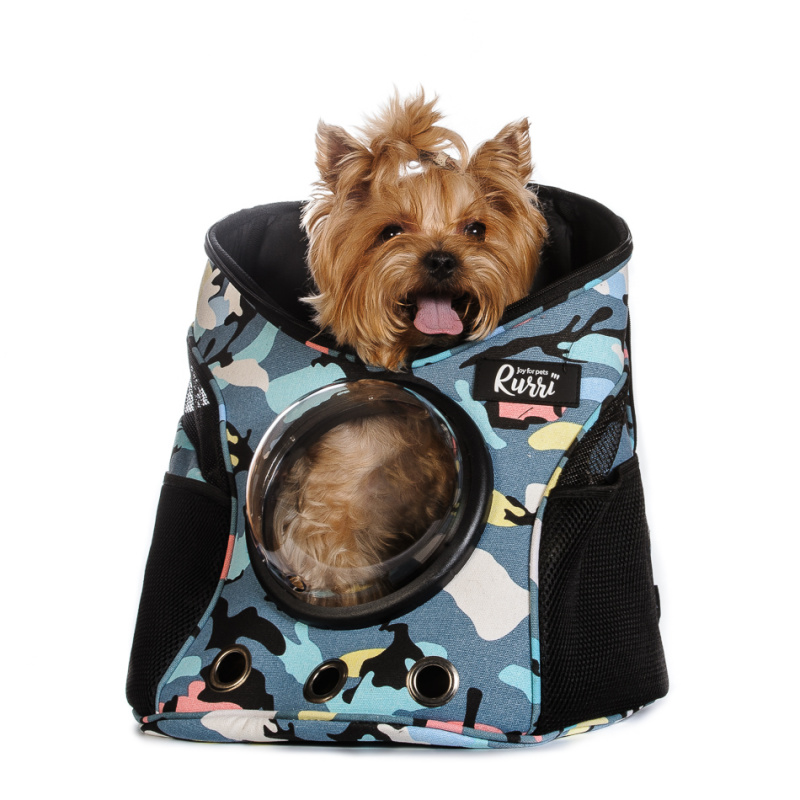 Рюкзак переноска для кошек и собак с окошком камуфляж синий 35х28х39 см 1