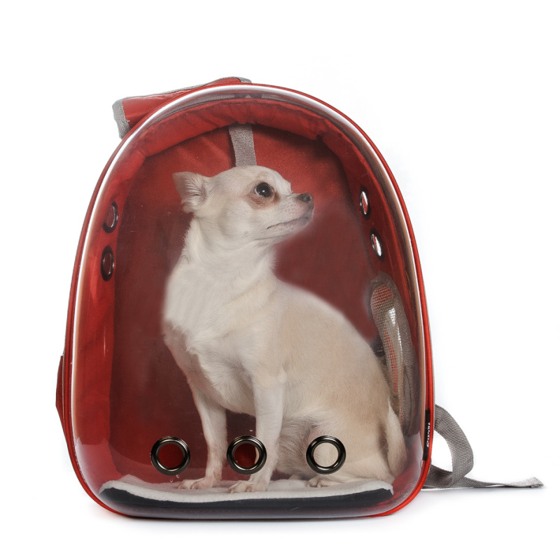 Рюкзак переноска для кошек и собак прозрачный красный 41х31х25 см