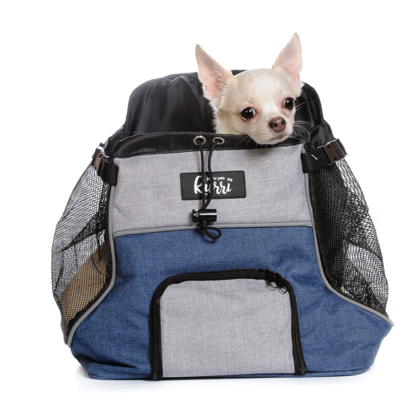 Рюкзак переноска для кошек и собак серо-синий 29х23х38 см
