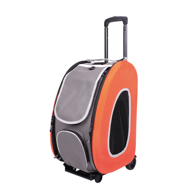 Складная сумка-тележка 3 в 1 для собак (сумка, рюкзак, тележка) оранжевая 33х15,5х58 см
