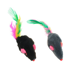 Игрушка для кошек Мышка натуральный мех с перьями