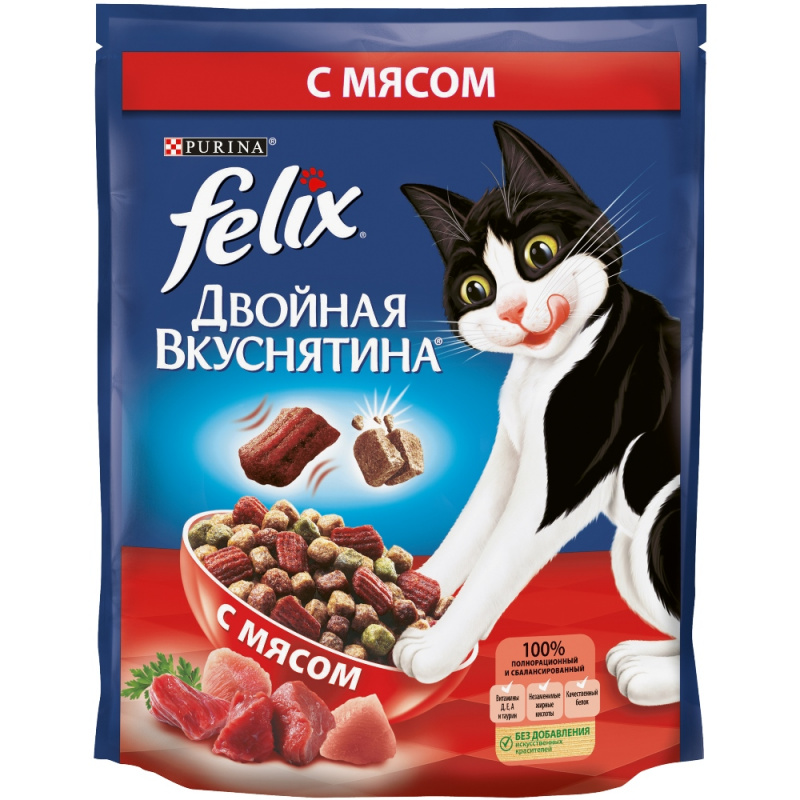 Сухой корм Двойная Вкуснятина для взрослых кошек, с мясом, 750 г 1