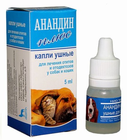 Капли ушные для лечения отитов и отодектозов у кошек и собак Анандин 5мл 1