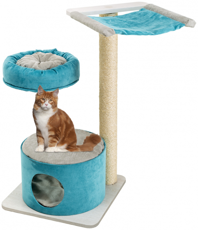 Спально-игровой комплекс для кошек с когтеточкой Jago, с лежаками игамаком, серый/голубой, 50х50х95 см 1