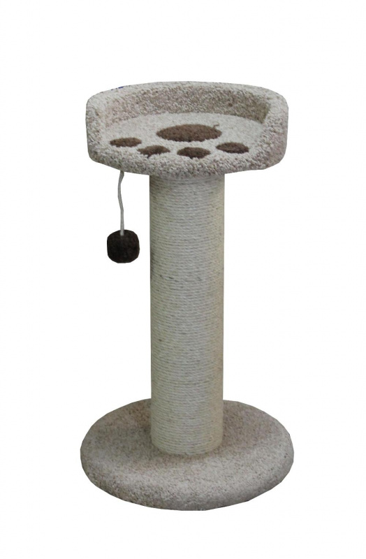 Дом-когтеточка для кошек Ряпушка на подставке с лежаком и игрушкой, бежевый/коричневый, 50х50х90 см