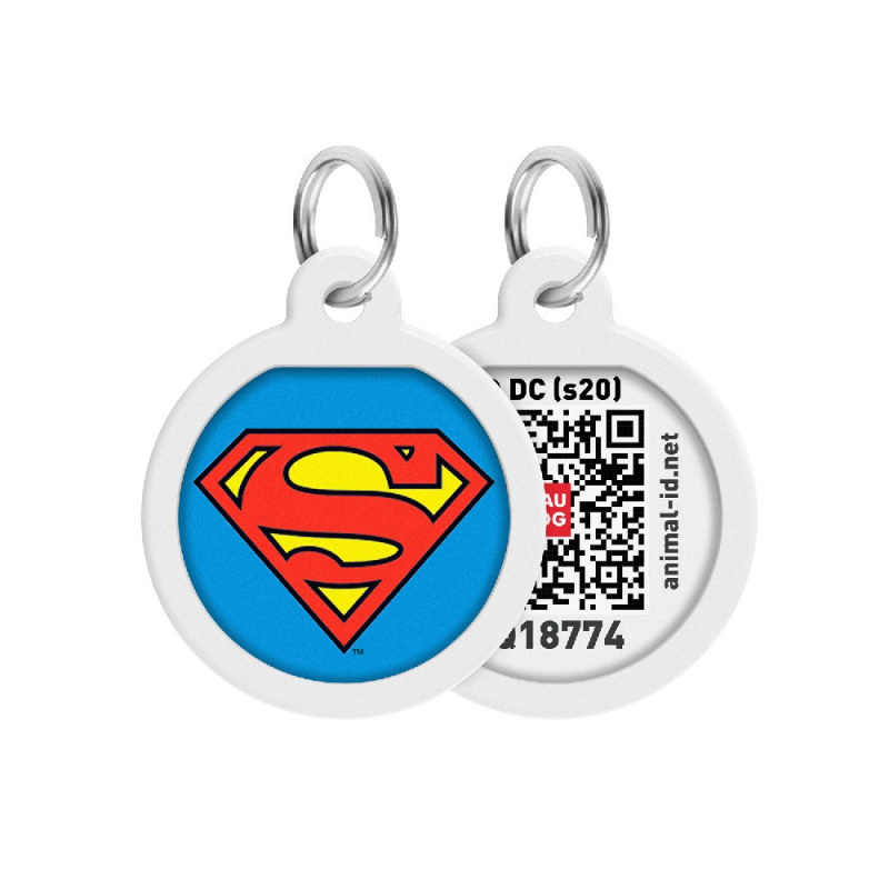 Адресник Smart ID с QR паспортом, премиум, рисунок Супермен-герой, диаметр 25 мм 3