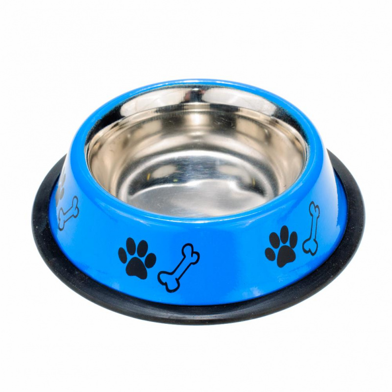 Миска для собак цветной металл дизайн, резиновое основание 240мл