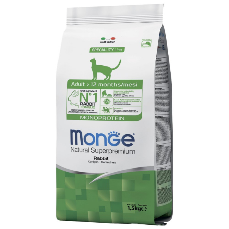 Monoprotein корм для взрослых кошек, с кроликом, 1,5 кг 1