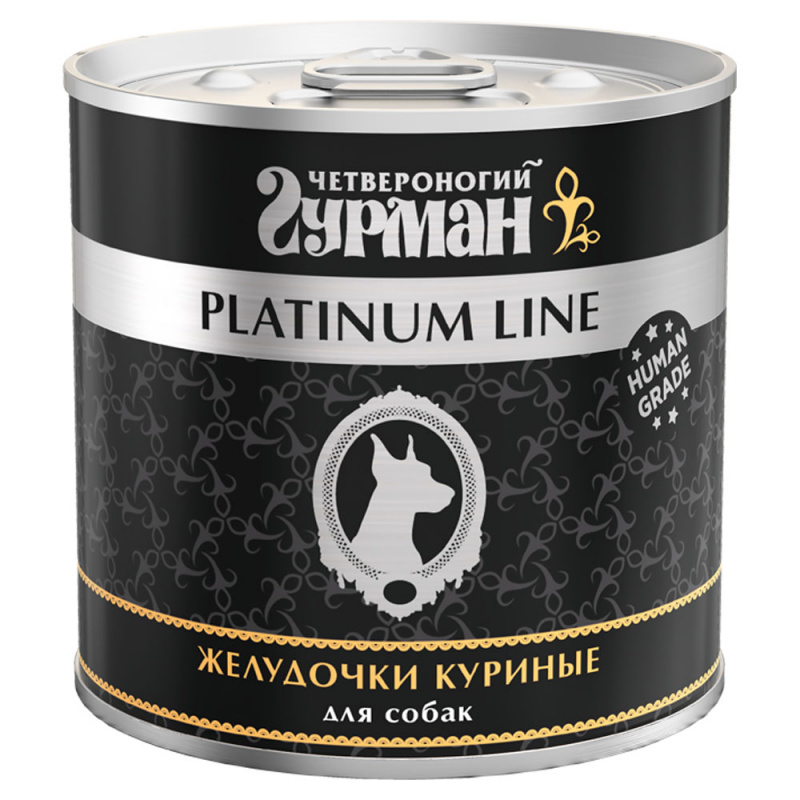PLATINUM LINE Консервы для собак с куриными желудочками, 240 г
