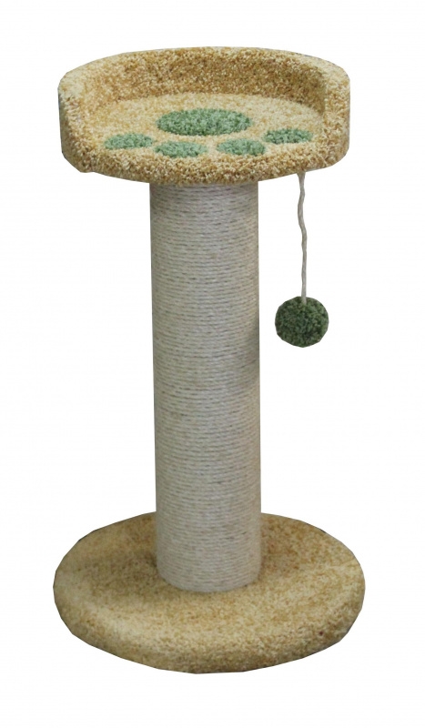 Дом-когтеточка для кошек Ряпушка на подставке с лежаком и игрушкой, желтый/зеленый, 50х50х90 см