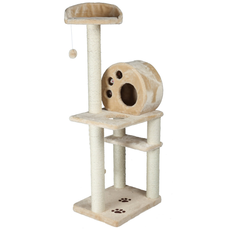 Дом-когтеточка для кошек Саламанса двухуровневый с игрушками, бежевый, высота 138 см