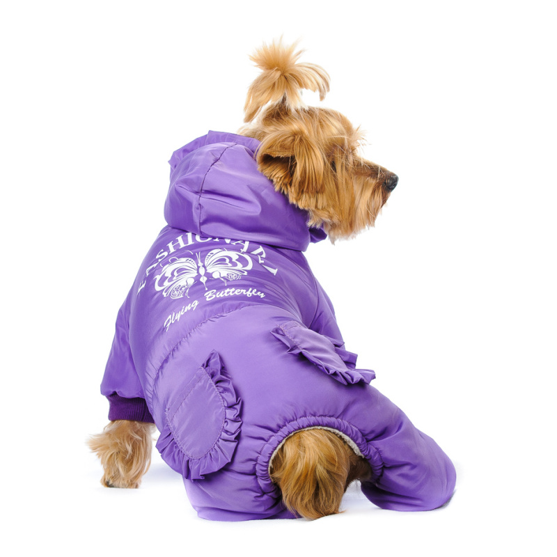 Комбинезон для собак фиолетовый с капюшоном девочка 1